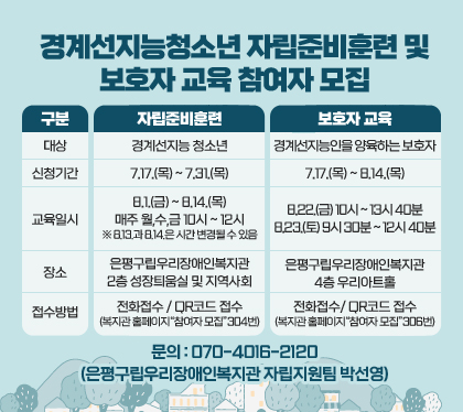 경계선지능청소년 자립준비훈련 및 보호자 교육 참여자 모집